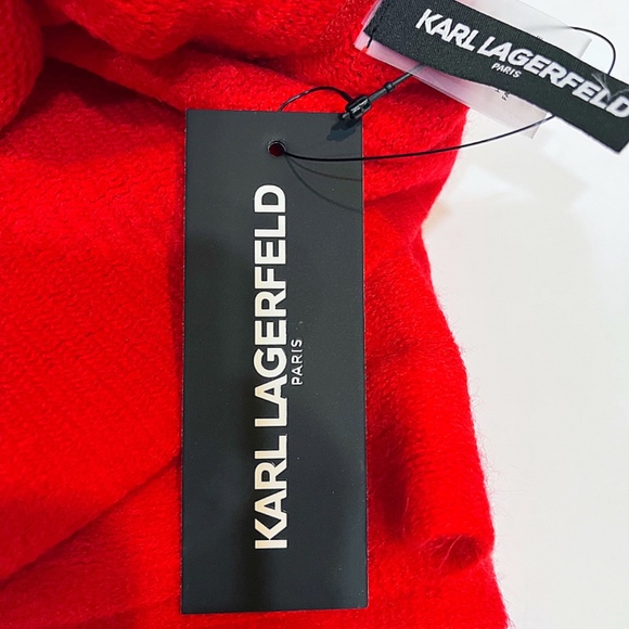 NWT Karl Lagerfeld Red Knit Name Logo Band Infinity Scarf - Picture 11 of 15